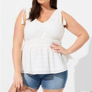 Torrid Window Pane V-Neck Sleeveless Tank White Tassel Lined Sz Plus 3 3X 22-24